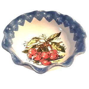 Fluted Cherry Ceramic Bowl Hand Painted Sorrento Italy Signed Bacciarelli AS IS